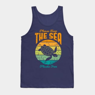 Please Keep the Sea Plastic Free - Retro Turtle Tank Top